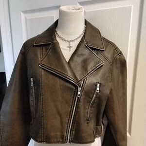 Women's  Zara Olive Green Moto Jacket